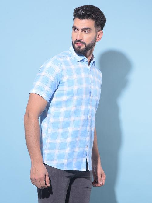 Blue Tartan Check 100% Cotton Shirt