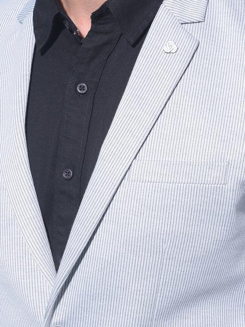 Grey Vertical Striped Single-Breasted Blazer