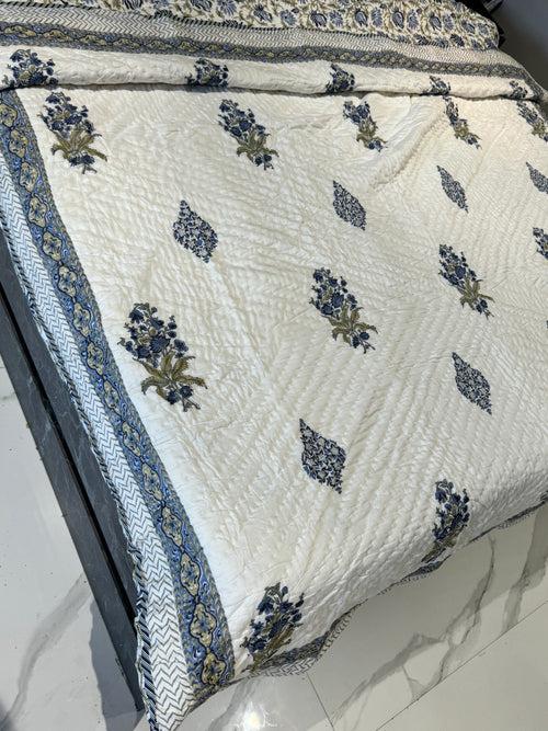 HAND BLOCK PRINTED REVERSIBLE MULMUL QUILT