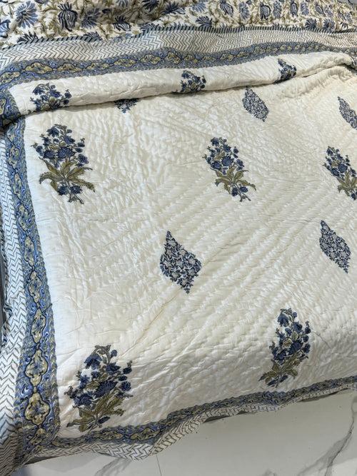 HAND BLOCK PRINTED REVERSIBLE MULMUL QUILT