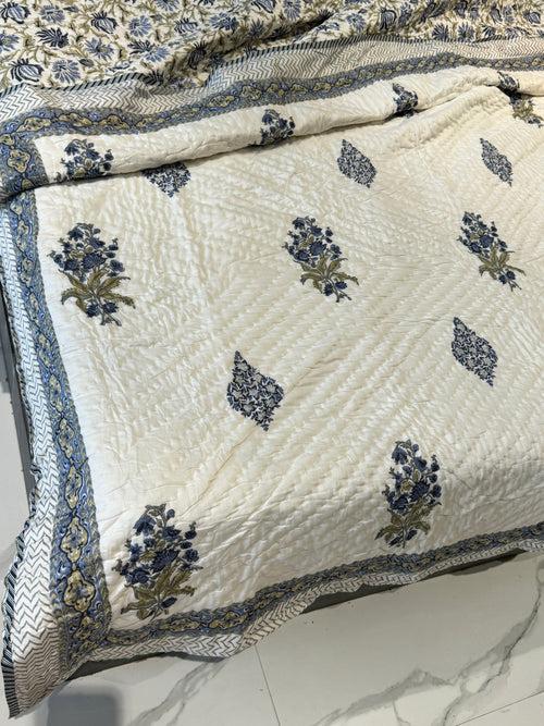 HAND BLOCK PRINTED REVERSIBLE MULMUL QUILT