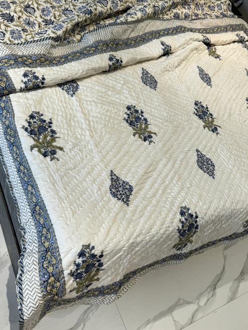 HAND BLOCK PRINTED REVERSIBLE MULMUL QUILT