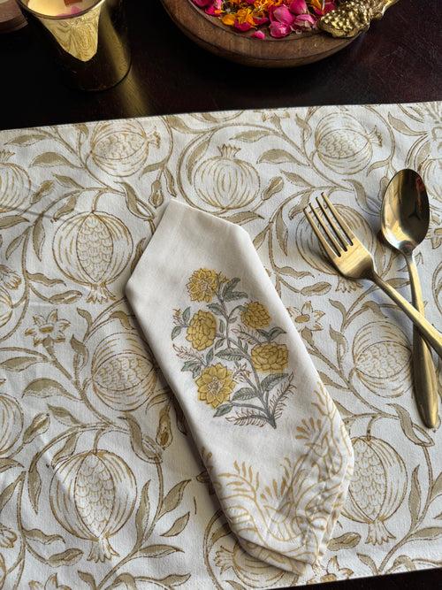 A PAIR OF HANDBLOCK PRINTED TABLE MAT AND NAPKIN SET