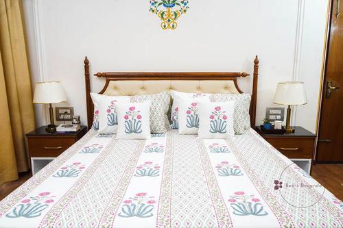 KANTARA HAND BLOCK PRINTED BEDSHEET WITH TWO REVERSIBLE PILLOW COVERS