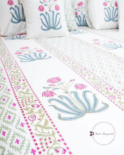 KANTARA HAND BLOCK PRINTED BEDSHEET WITH TWO REVERSIBLE PILLOW COVERS