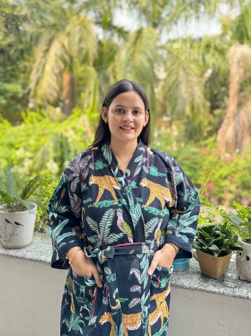 Jungle Print Waffle Cotton Bath Robe