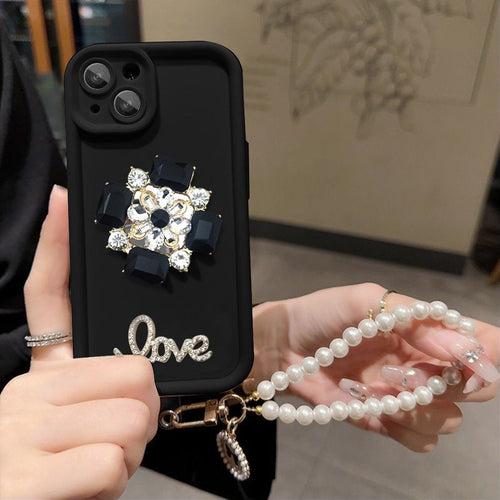 Glamorous Rhinestone Pearl Case with Bracelet