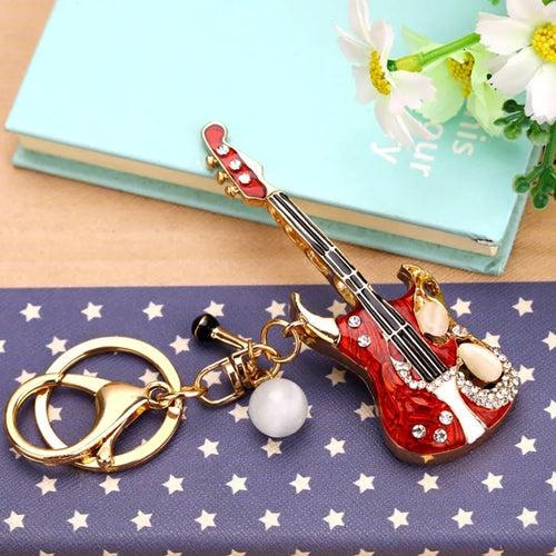 Melodic Rhinestone Guitar Keychain