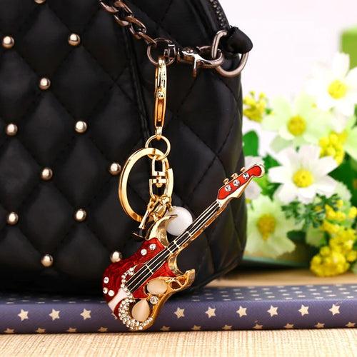 Melodic Rhinestone Guitar Keychain