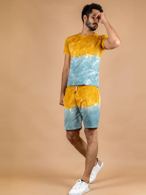 Mustard Yellow Tie and Dye T-shirt and Shorts