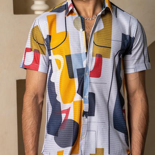 Abstract Turkish Weave Half Sleeve Printed Shirt