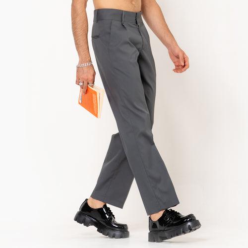 Single  Pleated Dark  Grey Korean Pant