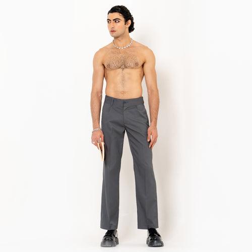 Single  Pleated Dark  Grey Korean Pant
