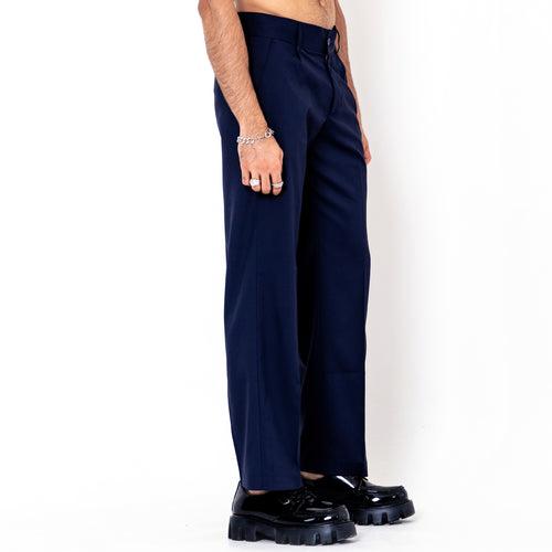 Single Pleated Dark Blue  Korean Pant
