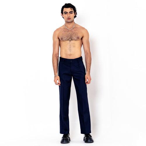 Single Pleated Dark Blue  Korean Pant