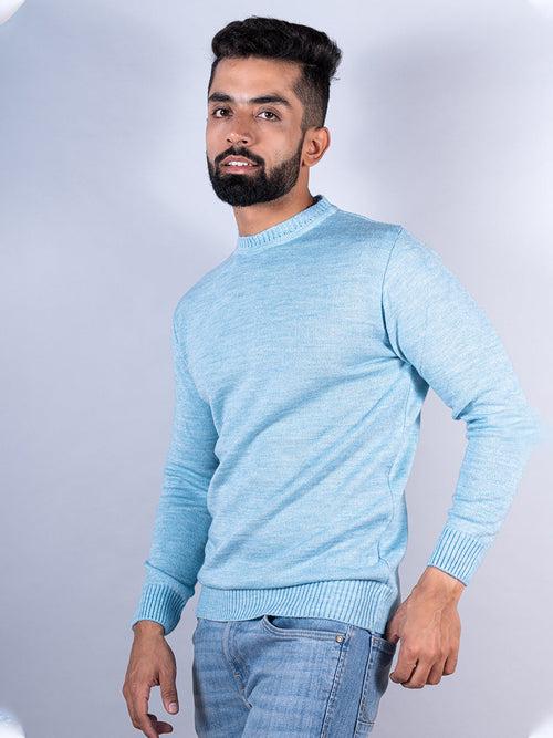 Powder Blue Color Crew Neck Sweater For Women