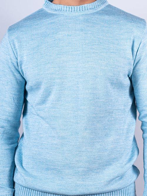 Powder Blue Color Crew Neck Sweater For Women