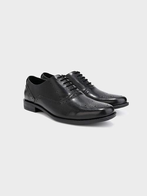 Men's Black Leather Brogue Lace-Up Shoes