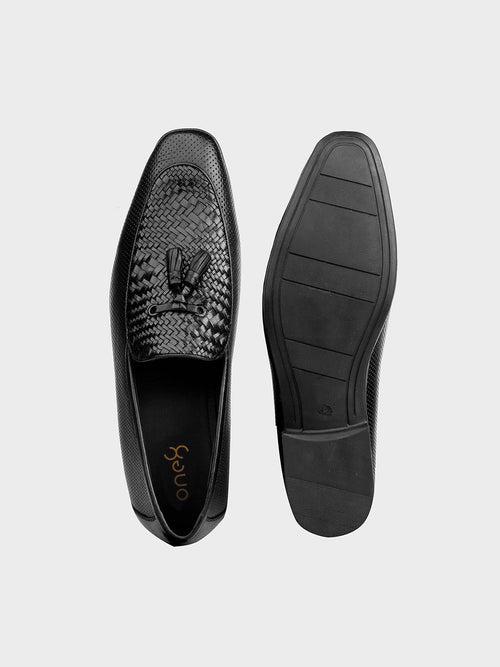 Men's Classic Black Leather Slip-On Tassel Shoes