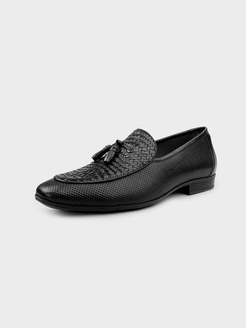 Men's Classic Black Leather Slip-On Tassel Shoes