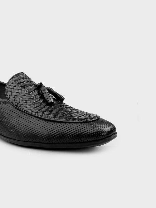 Men's Classic Black Leather Slip-On Tassel Shoes