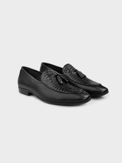 Men's Classic Black Leather Slip-On Tassel Shoes