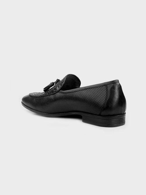 Men's Classic Black Leather Slip-On Tassel Shoes