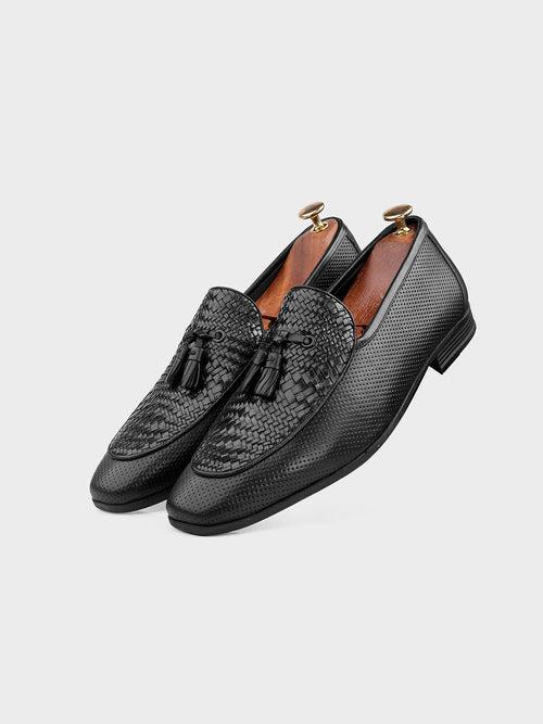 Men's Classic Black Leather Slip-On Tassel Shoes