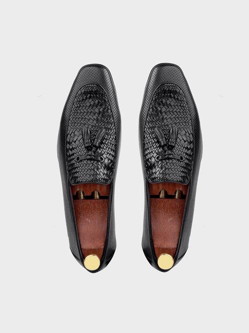 Men's Classic Black Leather Slip-On Tassel Shoes