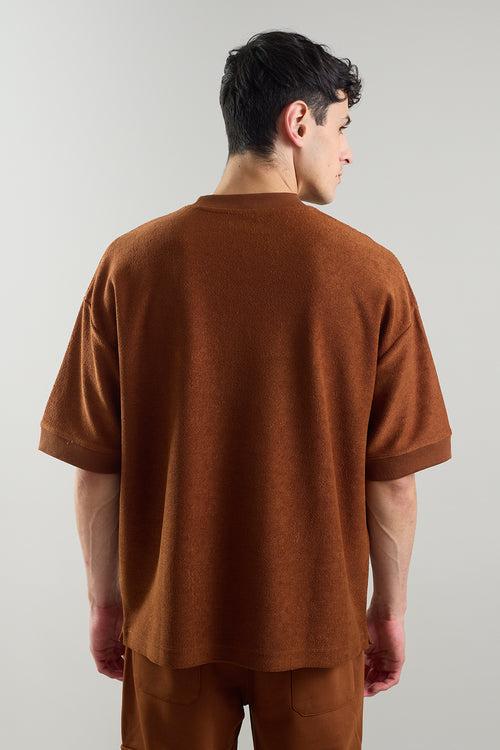 Textured Arc Brown Oversized Fit T-shirt