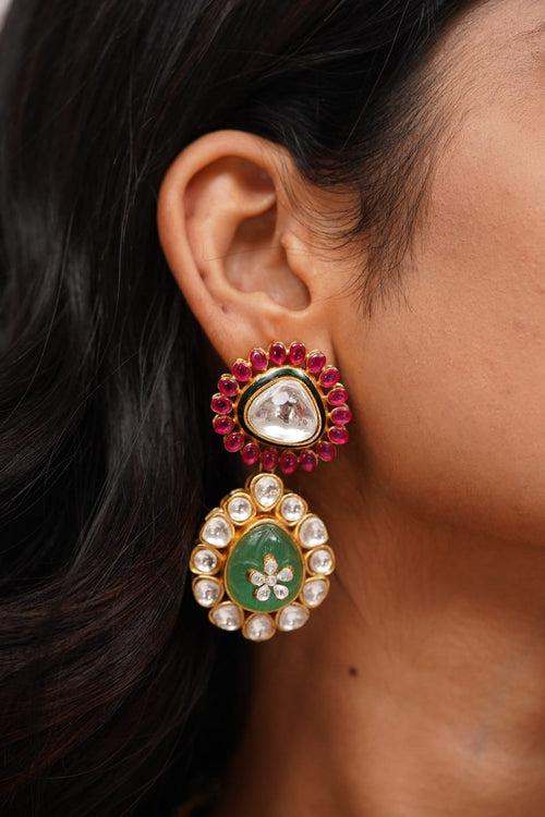 Darshini Double Layer Polki Necklace | Rubies and Emeralds