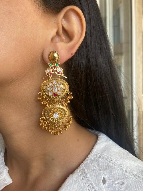 Bhagwati Gold Long Indian Earring