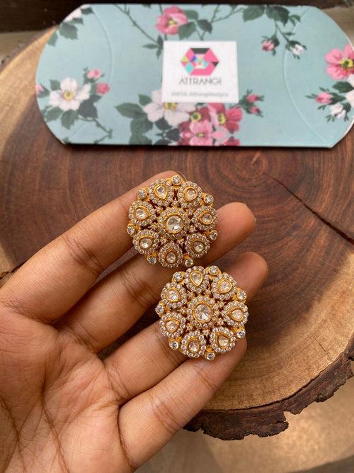 Deepika Style Polki Studs | Rose Gold Polish