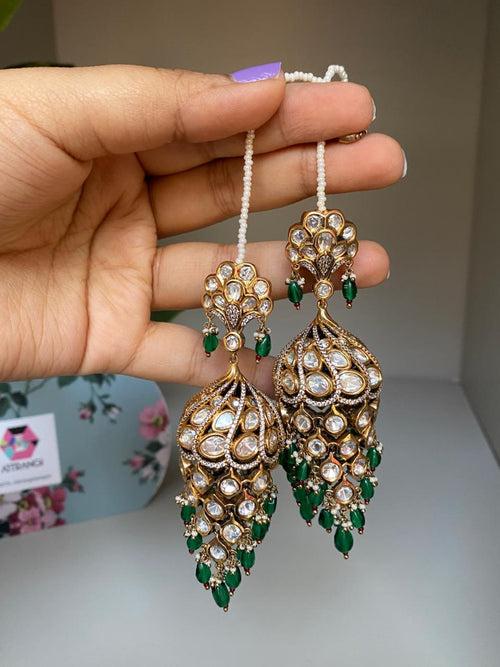 Dulhaniya Uncut Diamond Dramatic Jhumkas with Kannauti