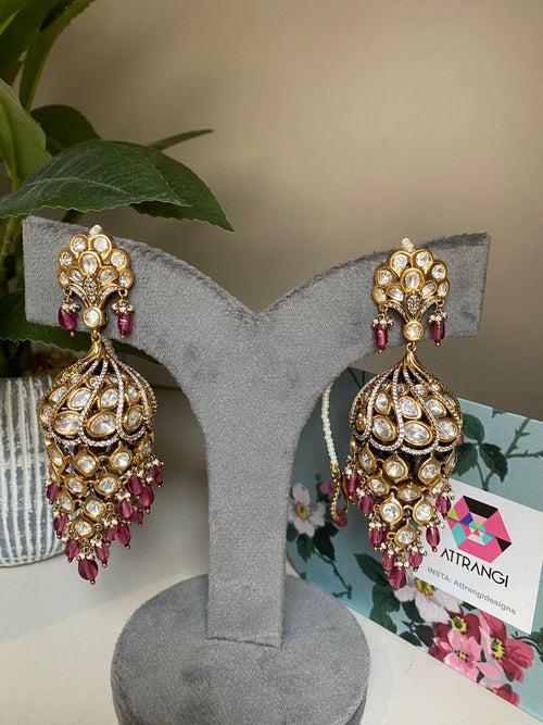 Dulhaniya Uncut Diamond Dramatic Jhumkas with Kannauti