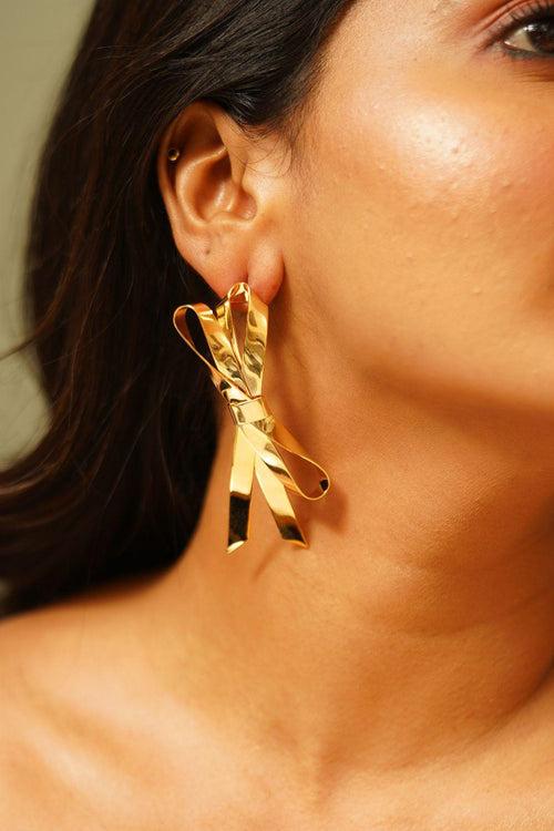 Honey Golden Ribbon Party Wear Earrings