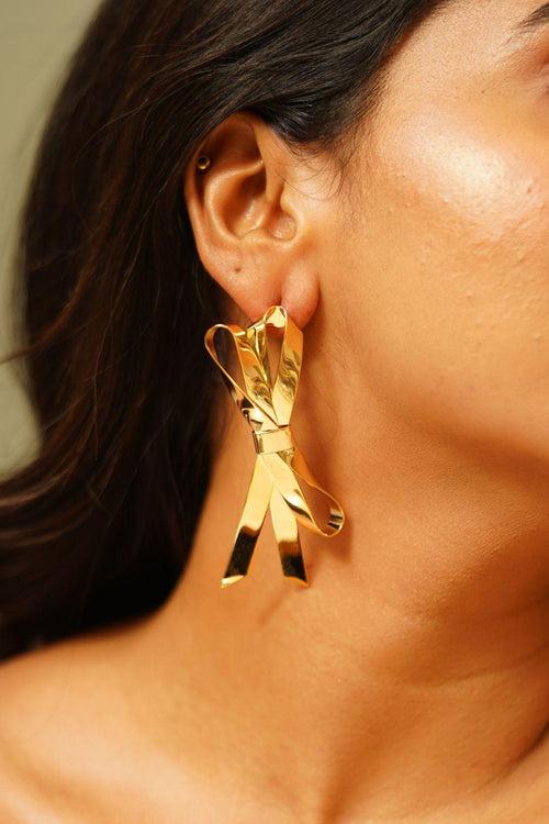 Honey Golden Ribbon Party Wear Earrings