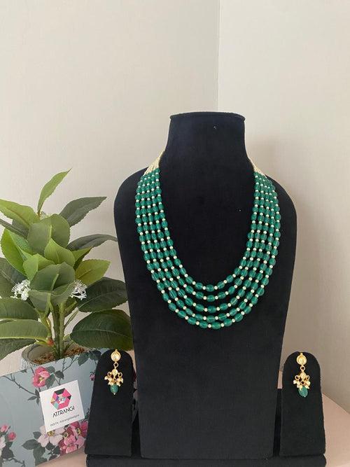 Indumati Pearl & Green Beads Mala