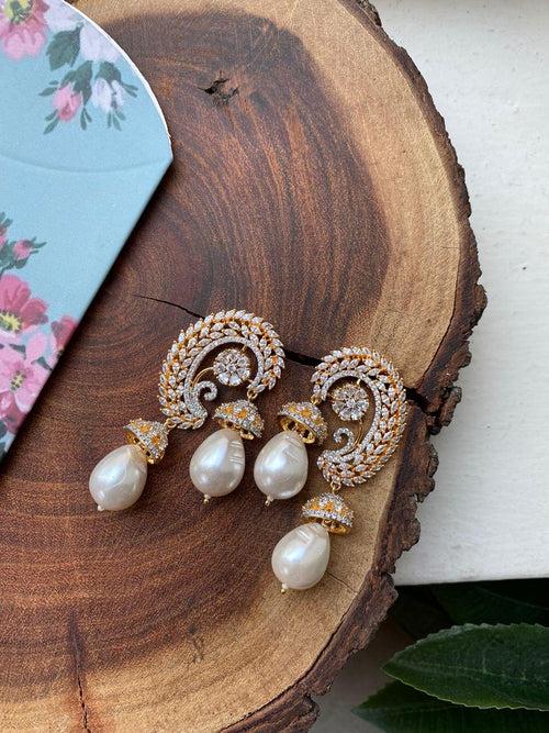 Petunia Diamond Earrings | Baroque Pearl