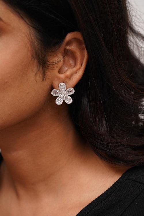 Suzanna Floral Baugette Diamond Studs