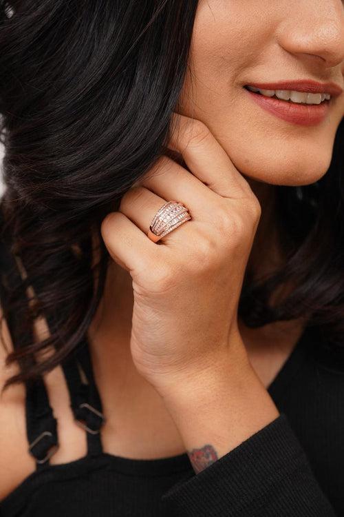 Zoe Multi Row Concave Ring | Baguette And Round Diamond