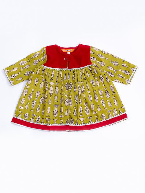 BownBee Infants Fin-Tastic Kurta With Harrem Set For Girls -Red