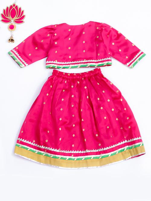 BownBee Infants Pink Explosion Lehanga Choli Set For Girls- Pink