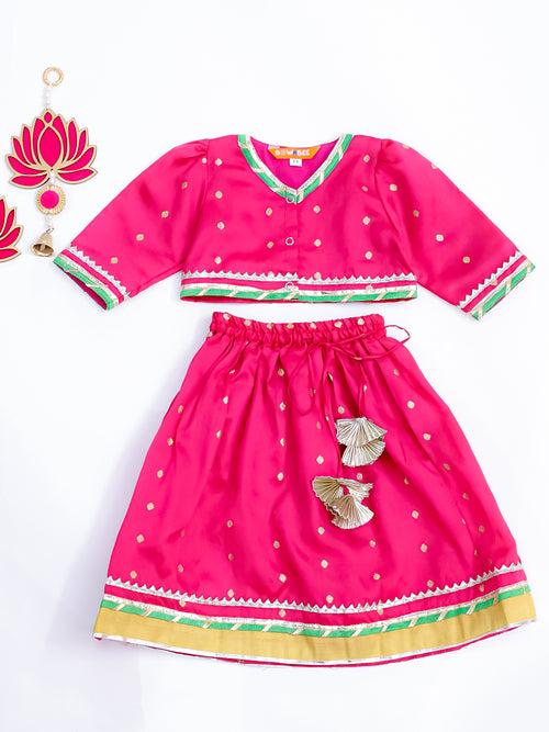 BownBee Infants Pink Explosion Lehanga Choli Set For Girls- Pink