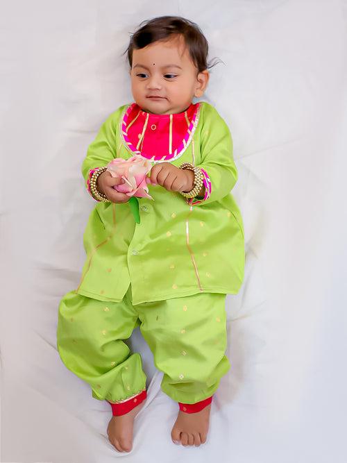 BownBee Infants Minty Pink Kurta With Harrem Set For Girls - Green