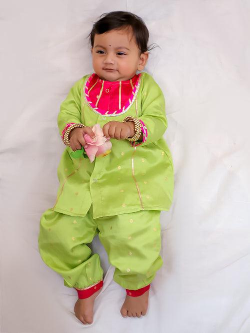 BownBee Infants Minty Pink Kurta With Harrem Set For Girls - Green