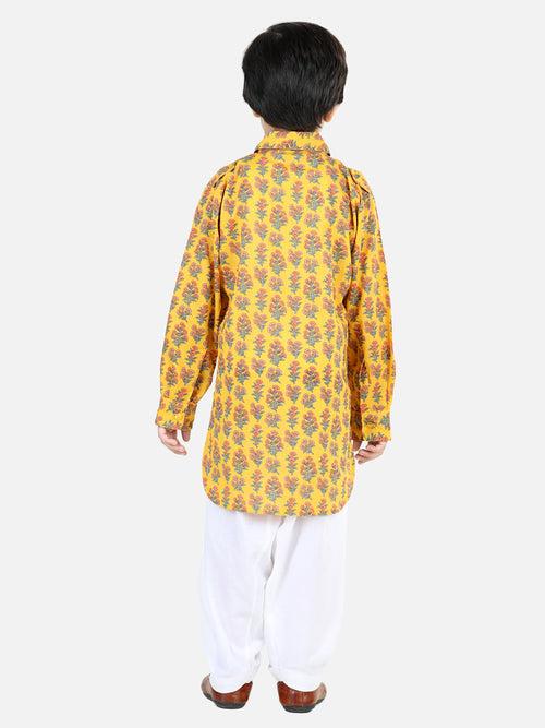 BownBee Sibling Cotton Kurti Pant and Kurta pajama Set-Yellow