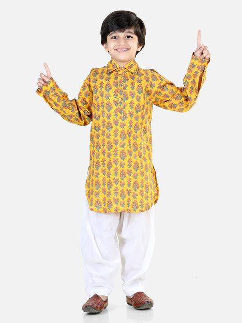 BownBee Sibling Cotton Kurti Pant and Kurta pajama Set-Yellow