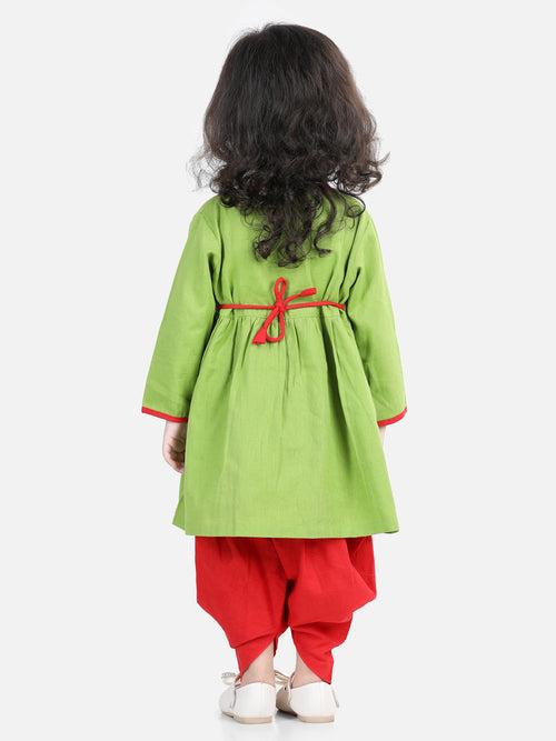 BownBee Cotton Embroidery Dhoti Kurta for Boys-Green Cotton Embroidery Top Dhoti for Girls-Green