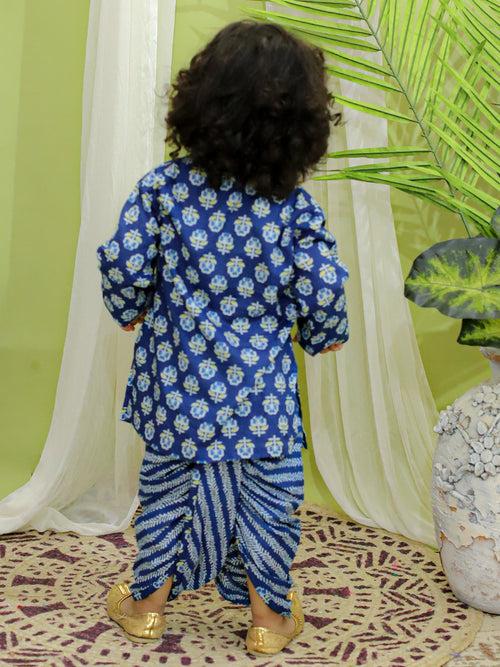 BownBee Full Sleeve Pure Cotton Dhoti Kurta for Boys- Indigo